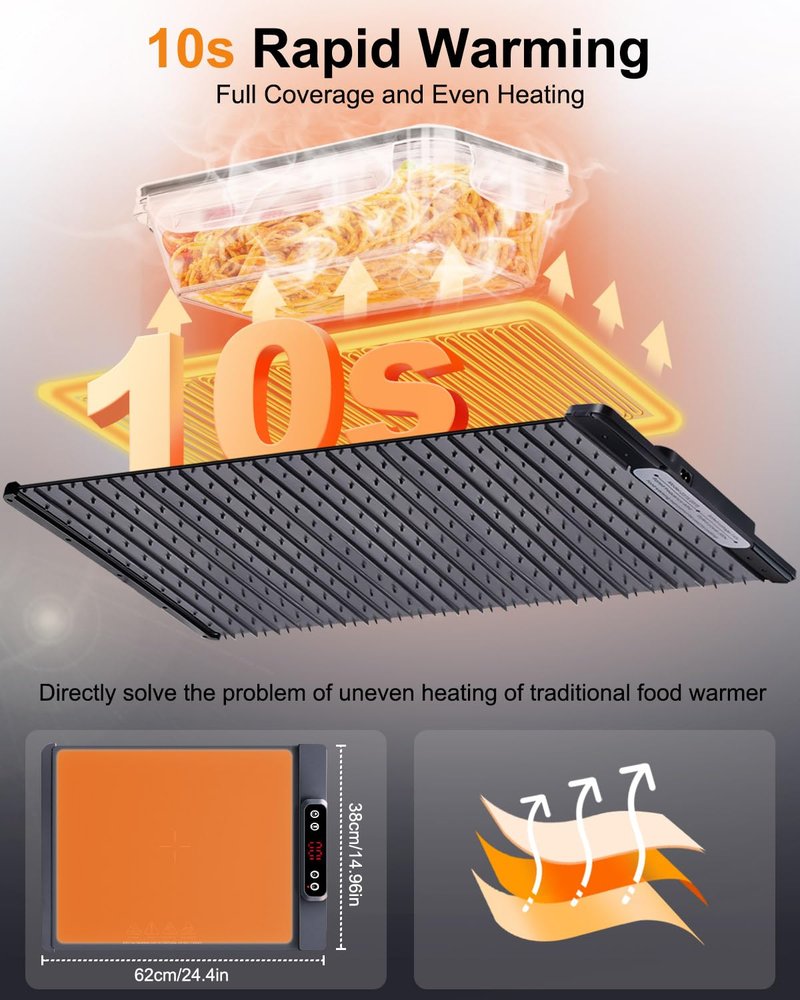 AUTOPkio Food Warming Mat, Rapid-Heat Electric Warming Tray with 5 Adjustable Temperature Settings, 1-4H Auto Shut-Off Timer & Child-Safe Lock, Roll-Up Design for Buffets, Parties & Family Gatherings