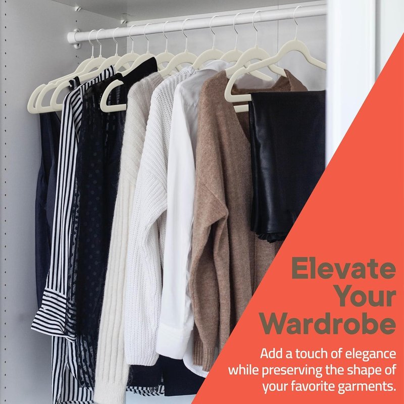 Ivory Velvet Hangers 150 Pack – 360° Swivel Hook, Non-Slip and Space Saving Hangers, Heavy-Duty 11 lbs Weight Capacity - Smooth Velvet Finish for Crease-Free Clothes and Effortless Closet Organization