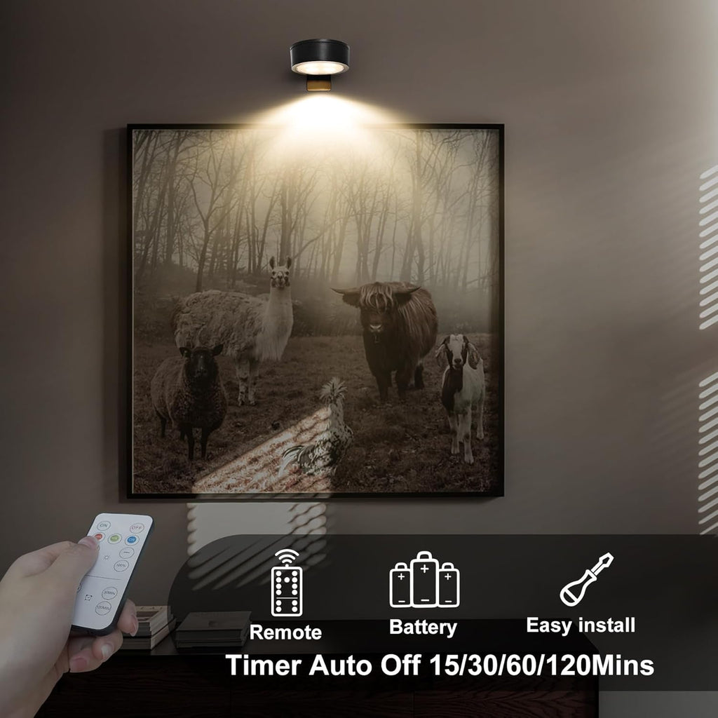 Skiennix 6-Pack Battery Operated Picture Light - Magnetic, Remote-Controlled, Dimmable Art Display | Ideal for Portraits & Frames