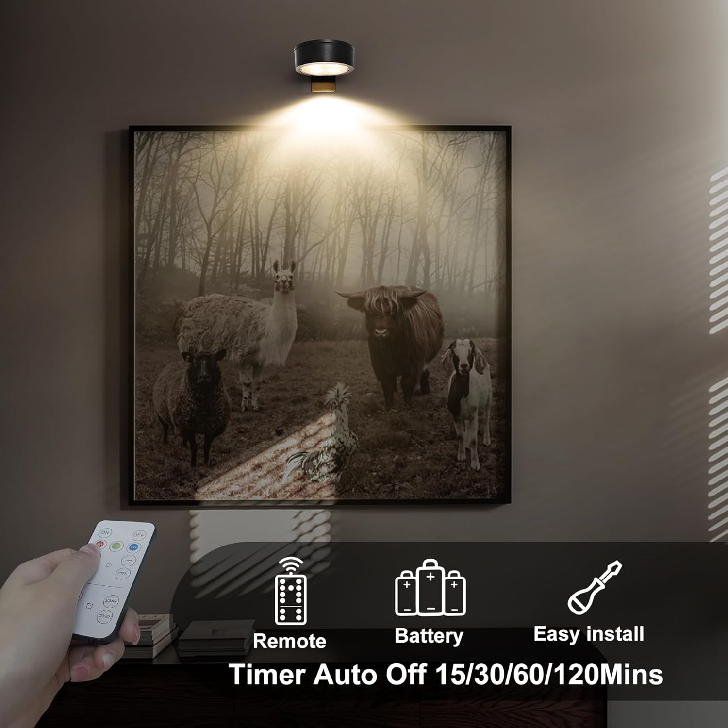 Skiennix 6-Pack Battery Operated Picture Light - Magnetic, Remote-Controlled, Dimmable Art Display | Ideal for Portraits & Frames
