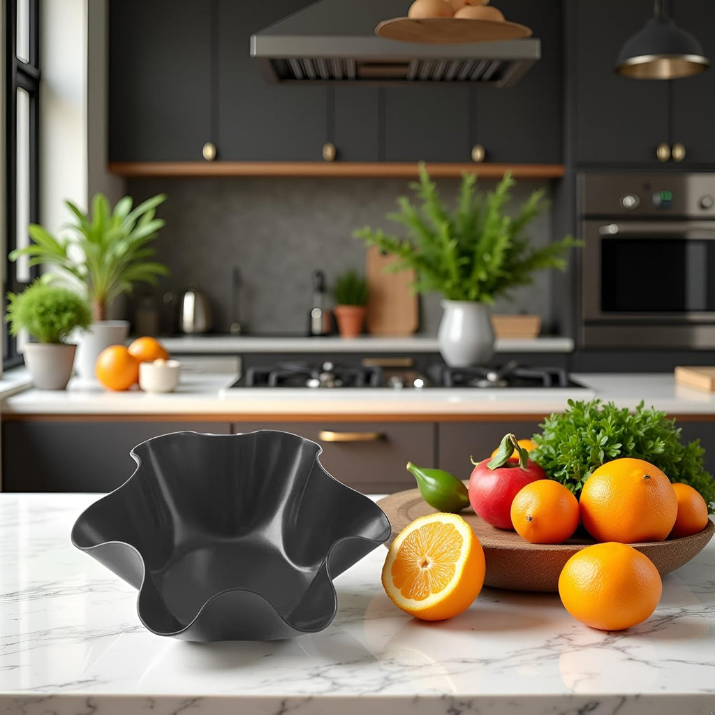 Skiennix Non-Stick Baking Bowls - 2 Pcs Tortilla Bowl Maker | Carbon Steel Dinnerware Set in Black