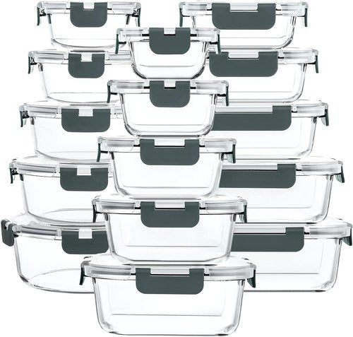 MCIRCO Glass Food Storage Containers - 30-Piece Airtight Meal Prep Set with Snap Locking Lids | Microwave, Oven, Freezer Safe