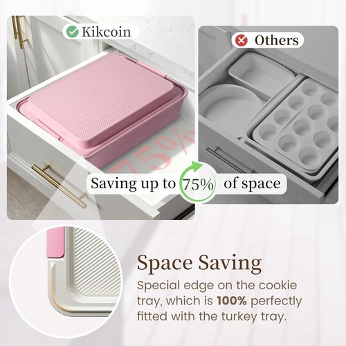 Kikcoin 25 PCS Non-Stick Baking Pans Set - Durable Silicone Handles | Oven Safe to 450°F, Pink