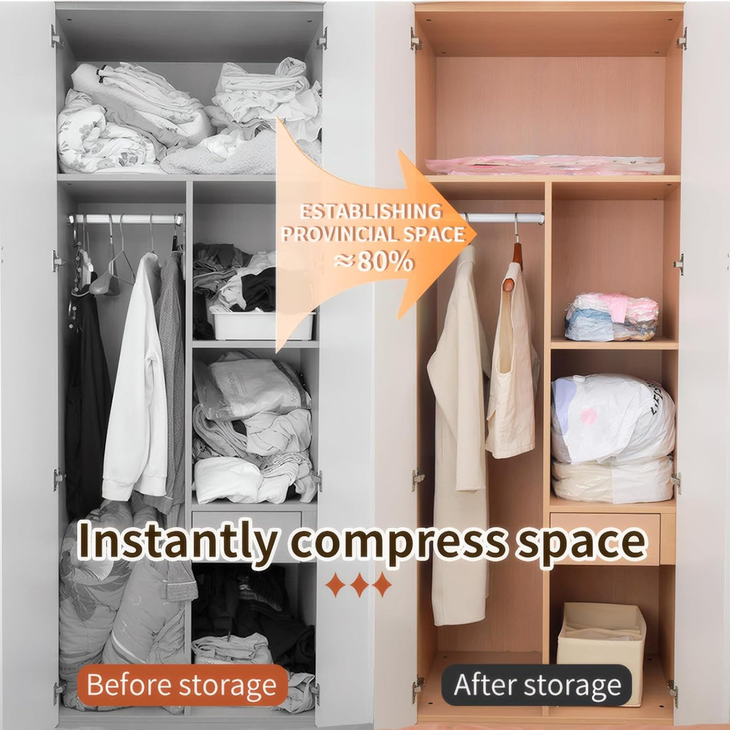 Skiennix Vacuum Storage Bags - 4 Pack Space Saver Bags for Clothing, Travel & Moving | Hand Pump Included