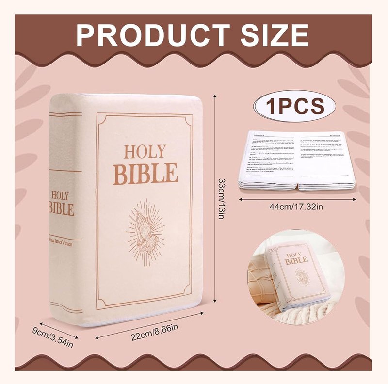 VKMON Bible Pillow Book Plush That Opens, for Kids Adults Christian Gifts, Cozy Faith Bible Pillow (Beige)