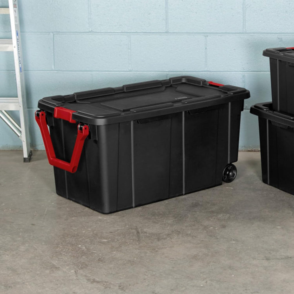 Sterilite Wheeled Tote - Durable 40 Gallon Storage Container - Black Color, Ideal for Organizing