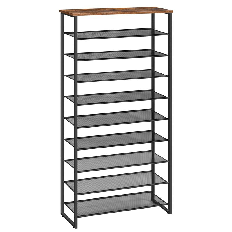 HOOBRO 10-Tier Shoe Rack for Entryway, 29.5" L Shoe Storage Organizer, Large Capacity Shoe Shelf for Closet, Front Door Entrance, Hallway, Holds 36-40 Pairs of Shoes, Rustic Brown and Black BF107XJ01