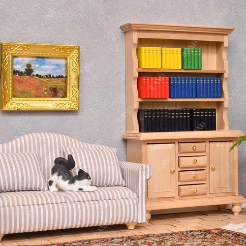 iLAND Miniature Dollhouse Accessories - 1:12 Scale Furniture & Classic Paintings Set (4 Golden Frames)
