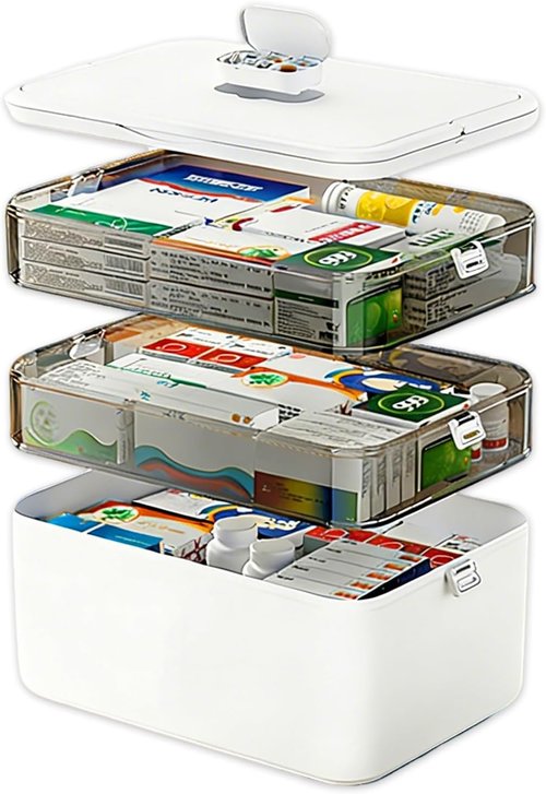 3-Tier Medicine Organizer by [Brand Name] - Portable Medical Cabinet with Handle & Snap Locks | Removable 6-Compartment Pill Storage for Home & Travel