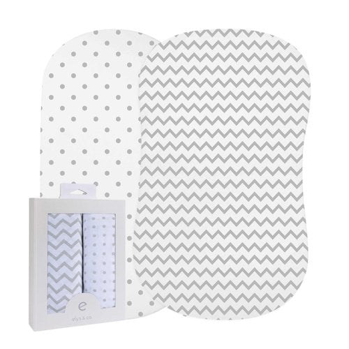 Bassinet Sheet Set 2 Pack - Baby Bassinet Sheets with 100% Jersey Cotton - Bassinet Sheets for Baby Girl and Boy, Newborn Essentials (Grey Chevron and Polka Dot)