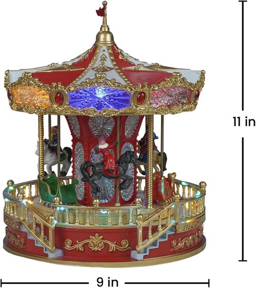 Animated Christmas Carousel by [Brand Name] - Musical LED Lights | Festive Home Tabletop Decoration