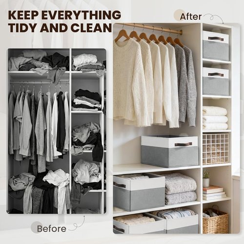 Criusia Closet Organizers - 6 Pack Storage Baskets with Handles for Bedroom & Nursery Organization