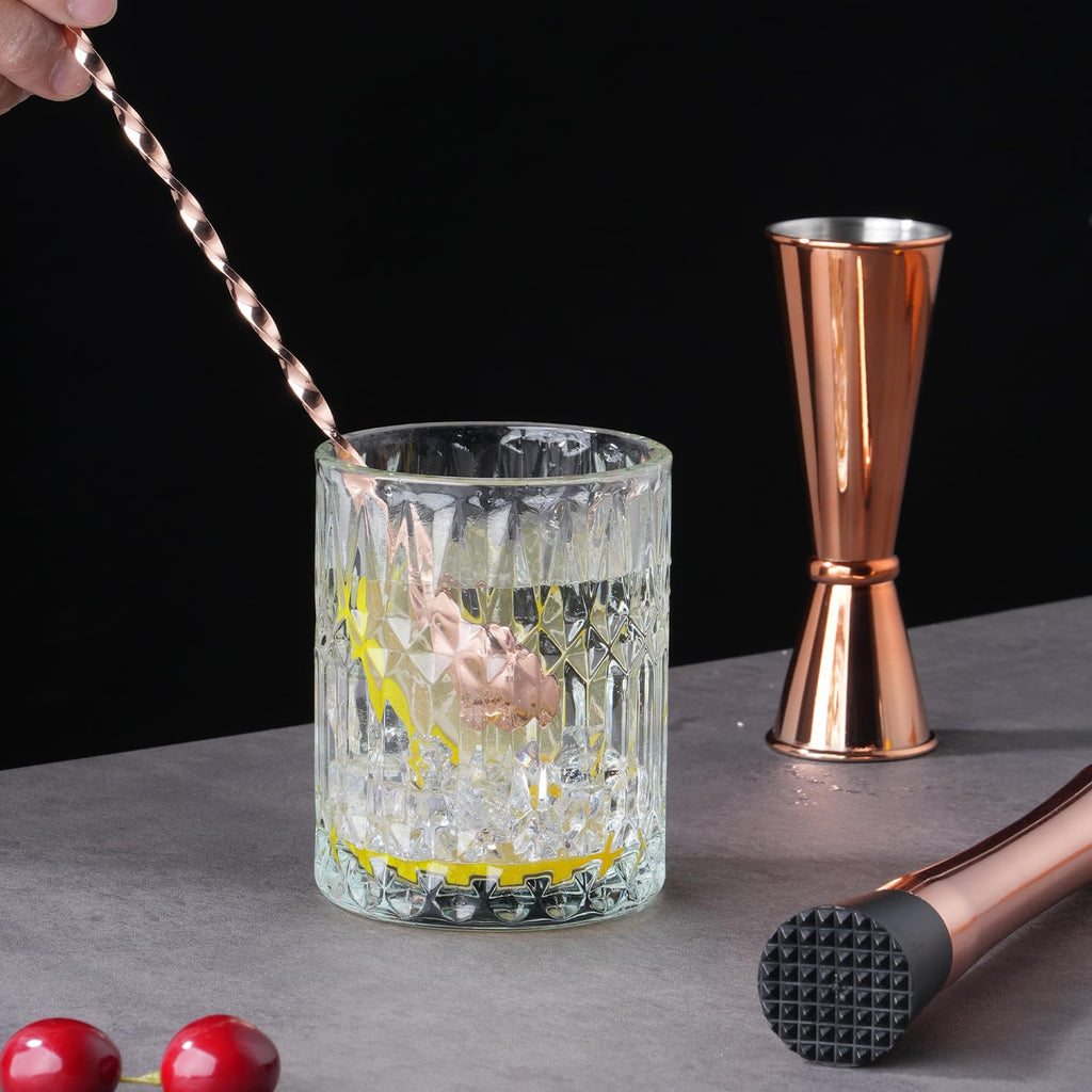 Gbuxska Rosegold Muddler for Cocktails, Matching Jigger and Bar Spoon with Bar Muddler - 3 Pcs Cocktail Muddler Set