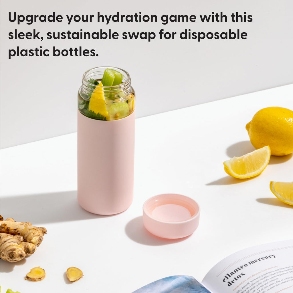W&P Porter Glass Wide Mouth Bottle w/ Protective Silicone Sleeve | Mint 16 Ounces | On-the-Go | Reusable Bottle | Portable and Lightweight | Dishwasher Safe