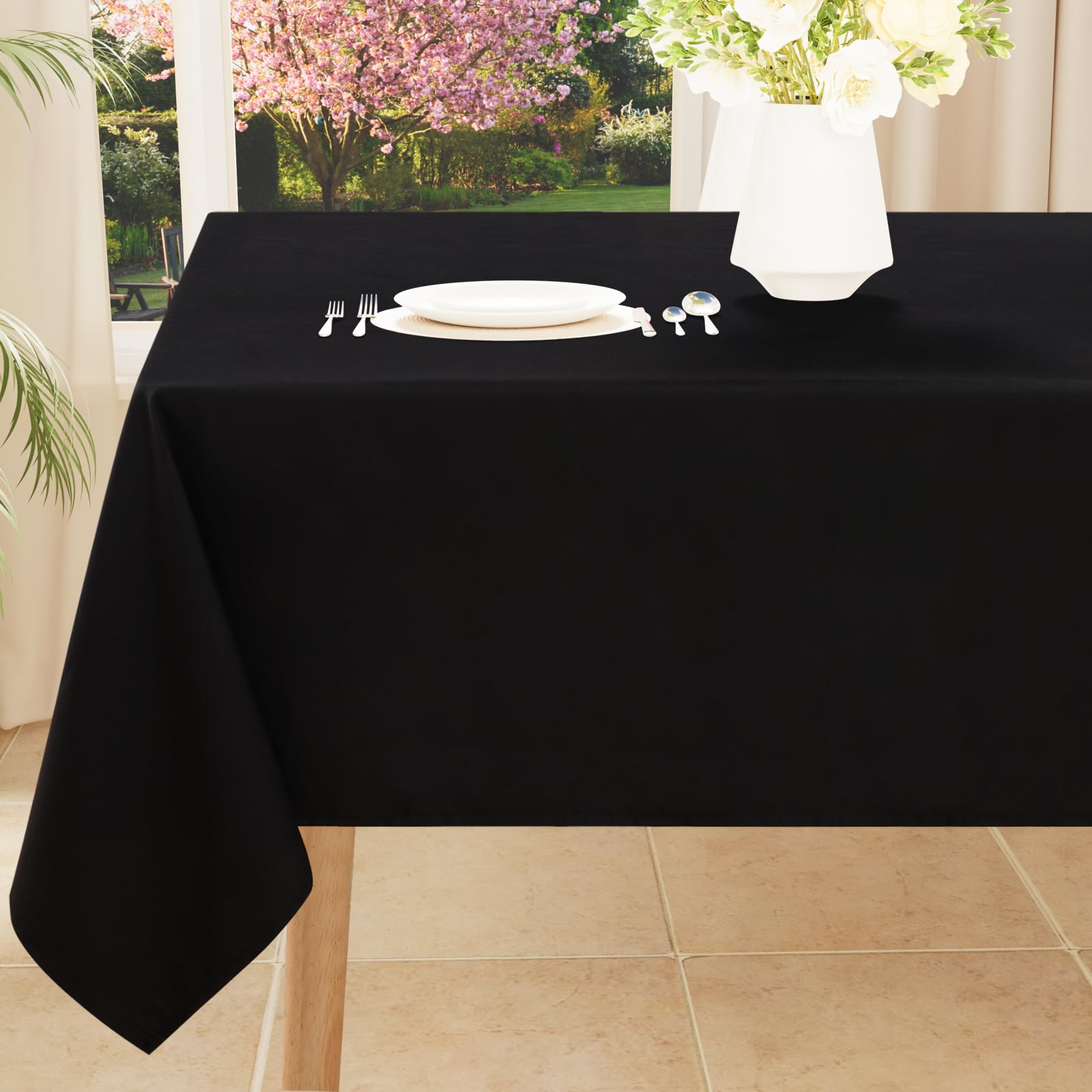 Smiry Rectangle Table Cloth, Waterproof Anti-Scratch Polyester Tablecloth, Decorative Washable Fabric Table Cover for Dining, Buffet, Parties and Outdoor, 52x70, Black