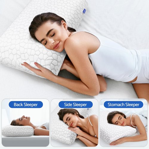 CushZone Memory Foam Pillows for Sleeping, Bed Pillow with Removable and Machine Washable Cover, Bed Pillow for Side, Back and Stomach Sleepers, Standard Size (2 Pack)