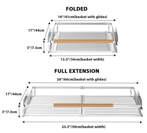 Pull Out Cabinet Organizers,Expandable Cabinet Wire Shelf,Slide Out Kitchen Drawers,D:17” x W:16”-26”,2 Packs of Stainless Steel Gliding Cupboard Shelves for Home Kitchen Pantry Cupboard Pots Pans