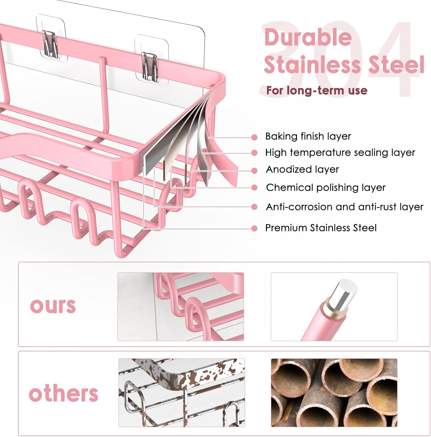 NESOMI Shower Caddy - Rustproof Stainless Steel Organizer with Large Capacity | 8-Pack No-Drill Storage Accessories