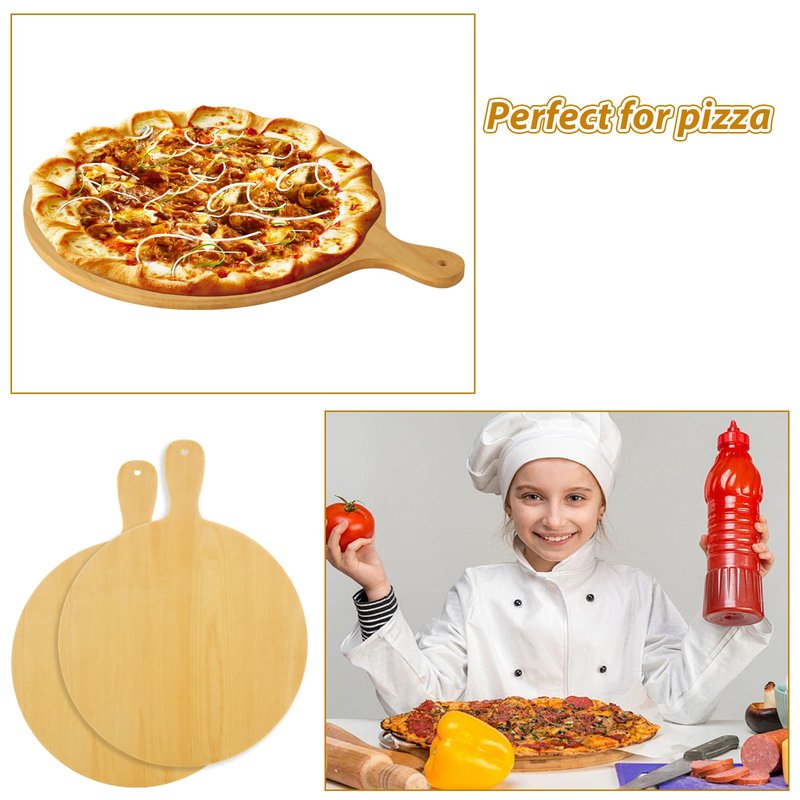 ACXFOND 4 Pack Wooden Pizza Peel, 12 Inch Pizza Spatula with Wood Handle Suitable for 12"x12" Pizzas, Round Wooden Cutting Boards for Baking Homemade Pizza, Bread, Cheese, Fruit