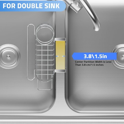 Cisily Silver Kitchen Sink Caddy - Stainless Steel Sponge Holder & Organizer | 2 Installation Options