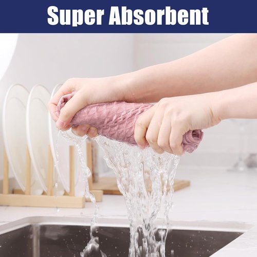 Homaxy Microfiber Kitchen Towels - Ultra Absorbent Waffle Weave | 16 x 28 Inch, 4 Pack in Pink