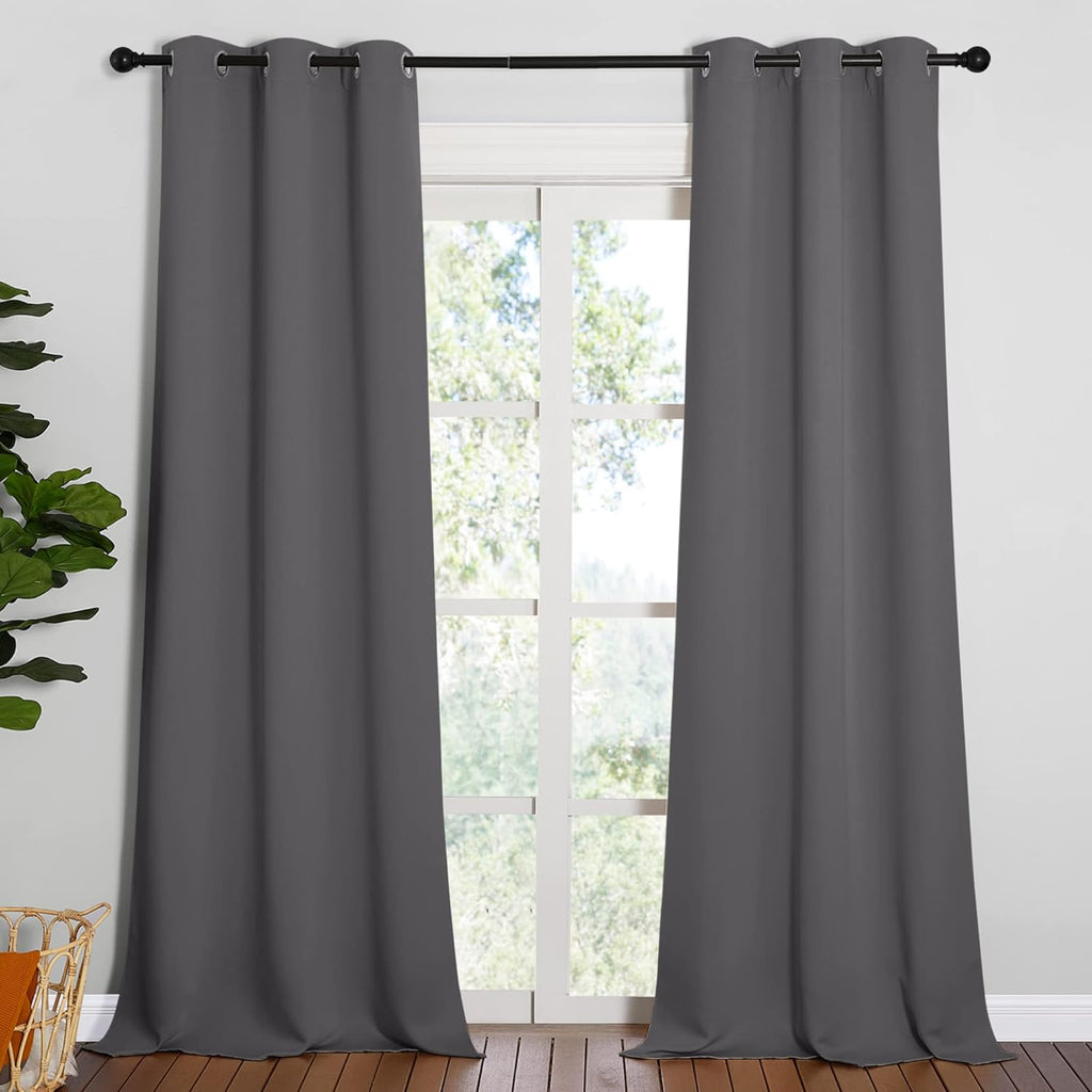 NICETOWN Thermal Insulated Blackout Curtains - Grommet Top Drapes for Hall | 2 Panels, 42x90 inches, Grey