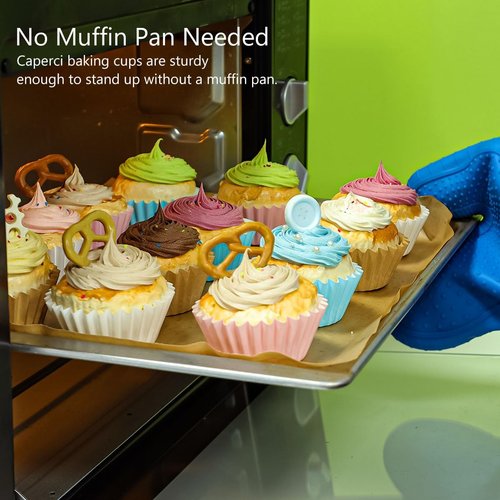 Caperci Heavy Duty Cupcake Liners - 150 Count Grease-Resistant White Baking Cups | Odorless & Easy Peel