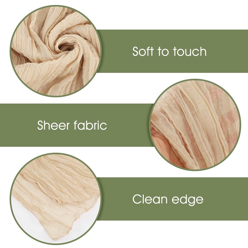 4 Pack Beige Cheesecloth Table Runner, 10ft Boho Gauze Tables Runners Cheese Cloth Vintage Rustic Sheer Runners Romantic Table Runner for Wedding Baby Shower Birthday Party Summer Garden