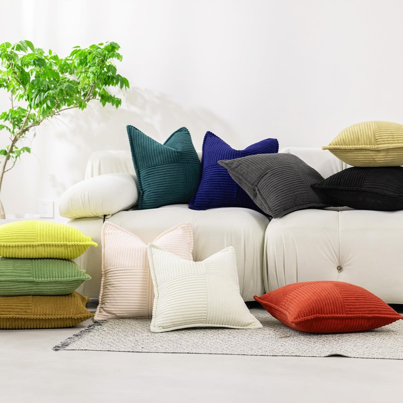 Puncuntex Corduroy Cream White Throw Pillow Covers 18×18 Inches Set of 2 Boho Decorative,Super Soft Cozy Striped Cushion Covers for Couch,Sofa,Farmhouse,Living Room,45×45CM