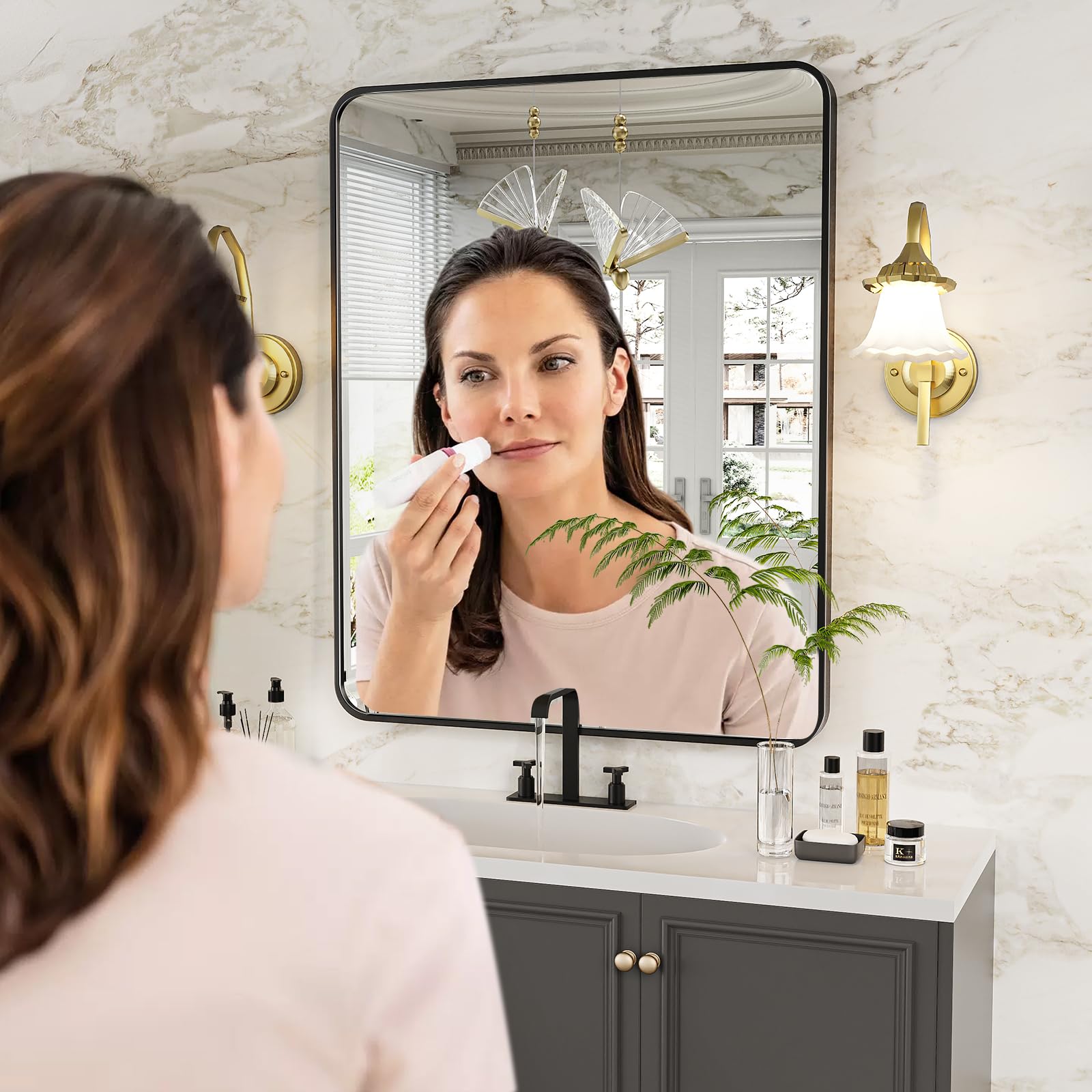 NexaVist 24"x30" Black Bathroom Mirror for Over Sink, Dresser, Rectangle Wall Mirror, Wall-Mounted Metal Framed Rectangular Mirror for Bathroom Vanity Restroom Entryway Hallway Bedroom Living Room