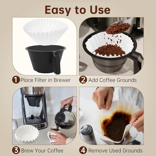 Bunn 100 Count Coffee Filters - Commercial Basket Filters for 8-12 Cup Brewers | Enhanced Brew Extraction, White Disposable Paper