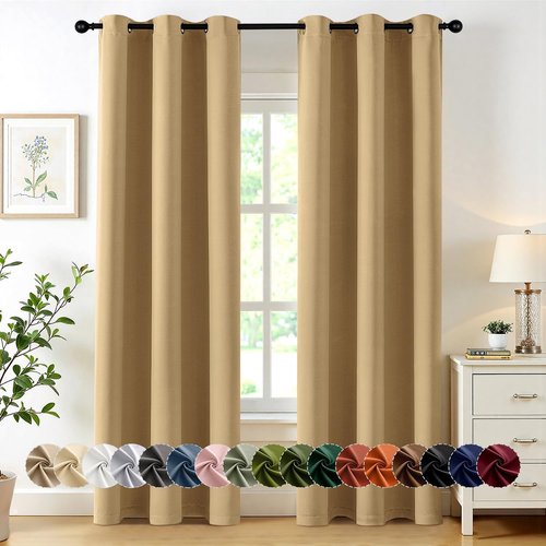 MIULEE Gold Blackout Curtains - Thermal Insulated Room Darkening Drapes | 84 Inches Long, 2 Panels