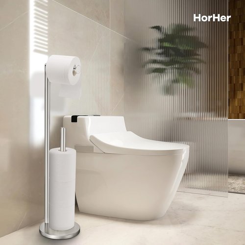 Brushed Nickel Toilet Paper Holder Stand | Rustproof Free-Standing Design for 4 Rolls