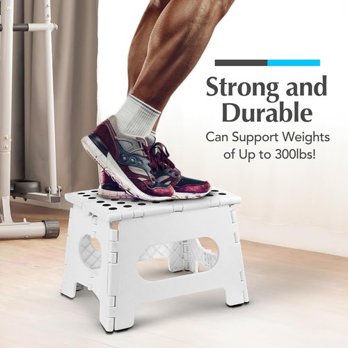 Handy Laundry Folding Step Stool - Lightweight & Sturdy for Adults and Kids - Easy One Flip Open | White - 9 Inch