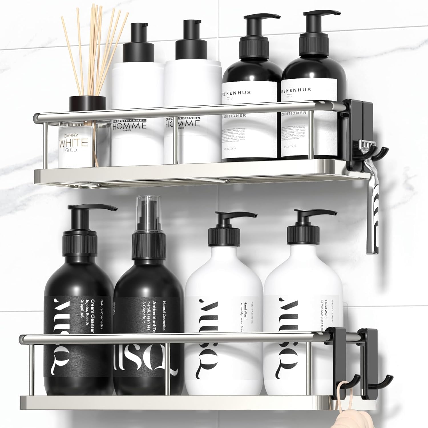 YASONIC Shower Caddy - Large Capacity Organizer with Soap Holder & 16 Hooks | 8 Pack