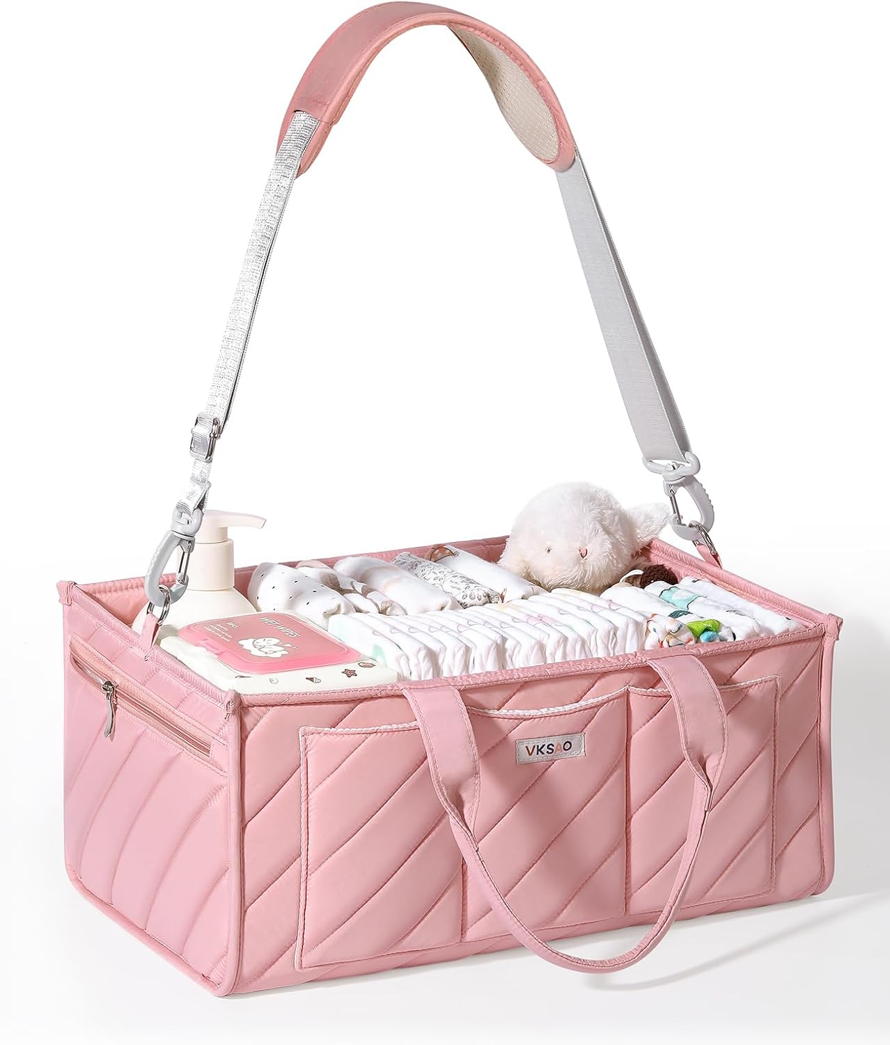 Skiennix Extra Large Diaper Caddy Organizer - Water-Resistant Nursery Storage Tote with Zipper Pocket & Shoulder Strap, Blush Pink