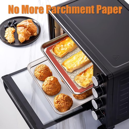 Deedro Baking Sheet Set - Stainless Steel Cookie Sheets with Silicone Mats | 4-Piece, Non-Toxic, Easy Clean