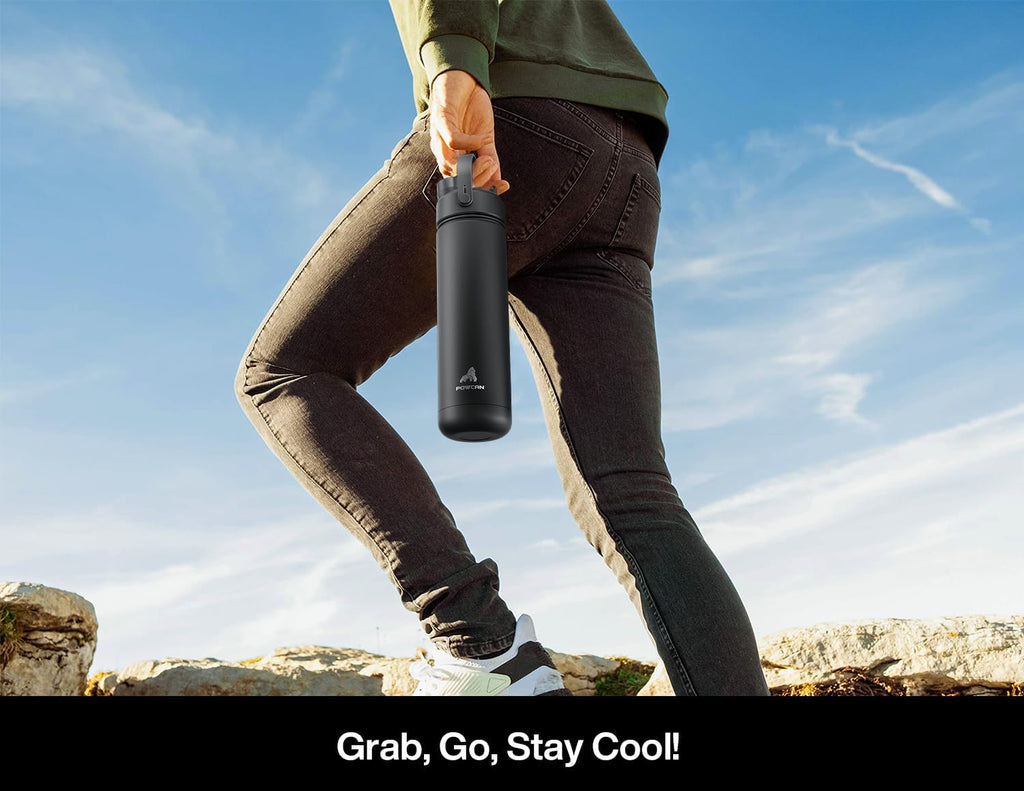 POWCAN 26 oz Insulated Water Bottle - 2-in-1 Straw & Spout Lid | Keeps Drinks Cold 24H, Leak-Proof, Fits Car Cup Holder (King)