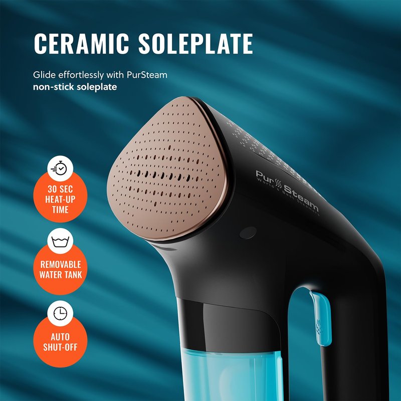 PurSteam SteamPulse Pro Handheld Steamer for Clothes, Portable Handheld Fabric and Garment Travel Steamer Iron Press Wrinkle Remover with Fabric Brush