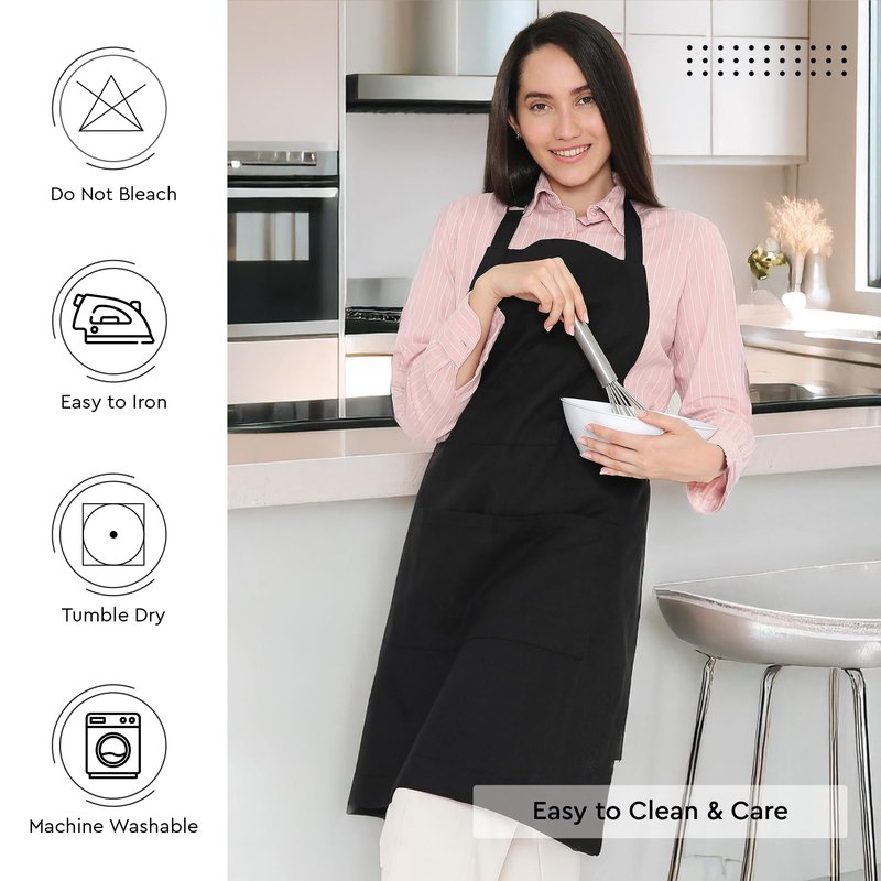 Encasa XO Adjustable Kitchen Cotton Apron With Pockets & Towel Holder Of Size 27x33 in (Full Black) for Men & Women Chefs For Cooking & Baking in Home, Restaurants & Barbeque