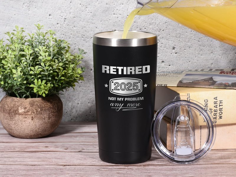 Triwol 2025 Retirement Gifts for Men and Women, Funny Retired 2025 Not My Problem Any More Tumbler Gift 20 oz Black, Retiring Present Ideas for Office Coworkers, Boss, Teacher, Doctor, Husband, Dad