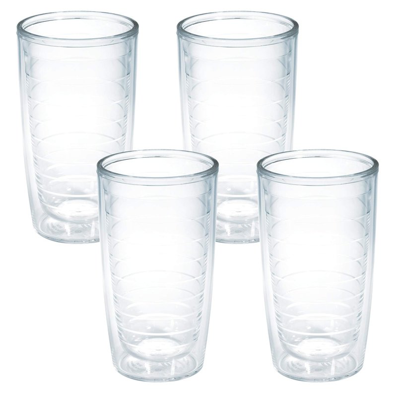 Tervis Clear & Colorful Tabletop Made in USA Double Walled Insulated Tumbler Travel Cup Keeps Drinks Cold & Hot, 16oz - 4pk, Clear