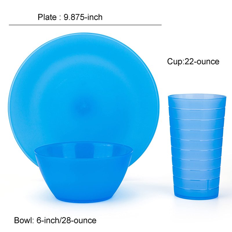 Plastic Dinnerware set, Unbreakable and Reusable Plastic Plate, Bowl and Tumbler | set of 18 Blue