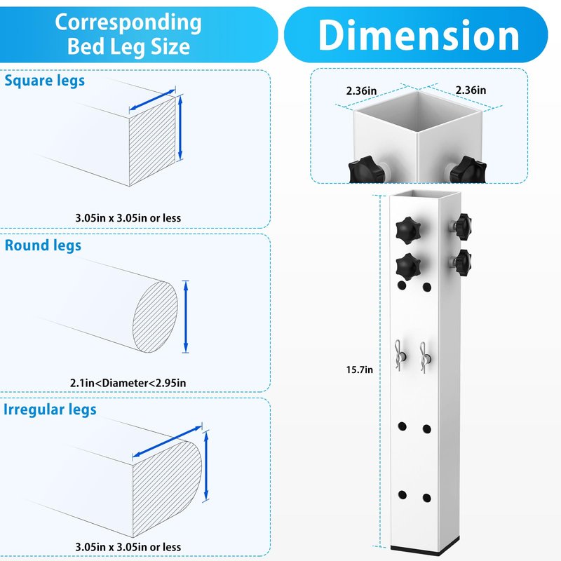 FOROIRON 2025 Up-Grade 4 Pack Carbon Steel Dorm Bed Riser 2.39" Diameter Metal Bed Riser Tall Bed Riser for Dorm Wooden Bed Frame Table Adjust Height 3.2", 5.1", 8.1",11.2" (for Bed Leg 1.5-2.3")