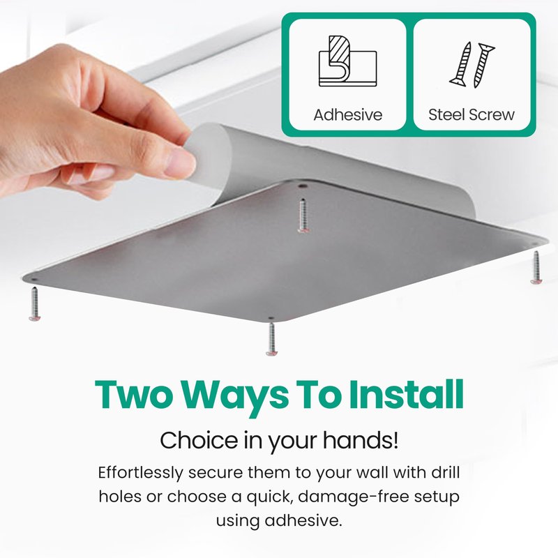 9 inches x 6.5 inches Stainless Steel Plate for Magnets, 3M Adhesive Back, Mounting Screws, Ideal for Magnetic Shelf, Spice Holders, Colorful Magnets as a Gift. Mount Anywhere! (Silver, 1 Pack)