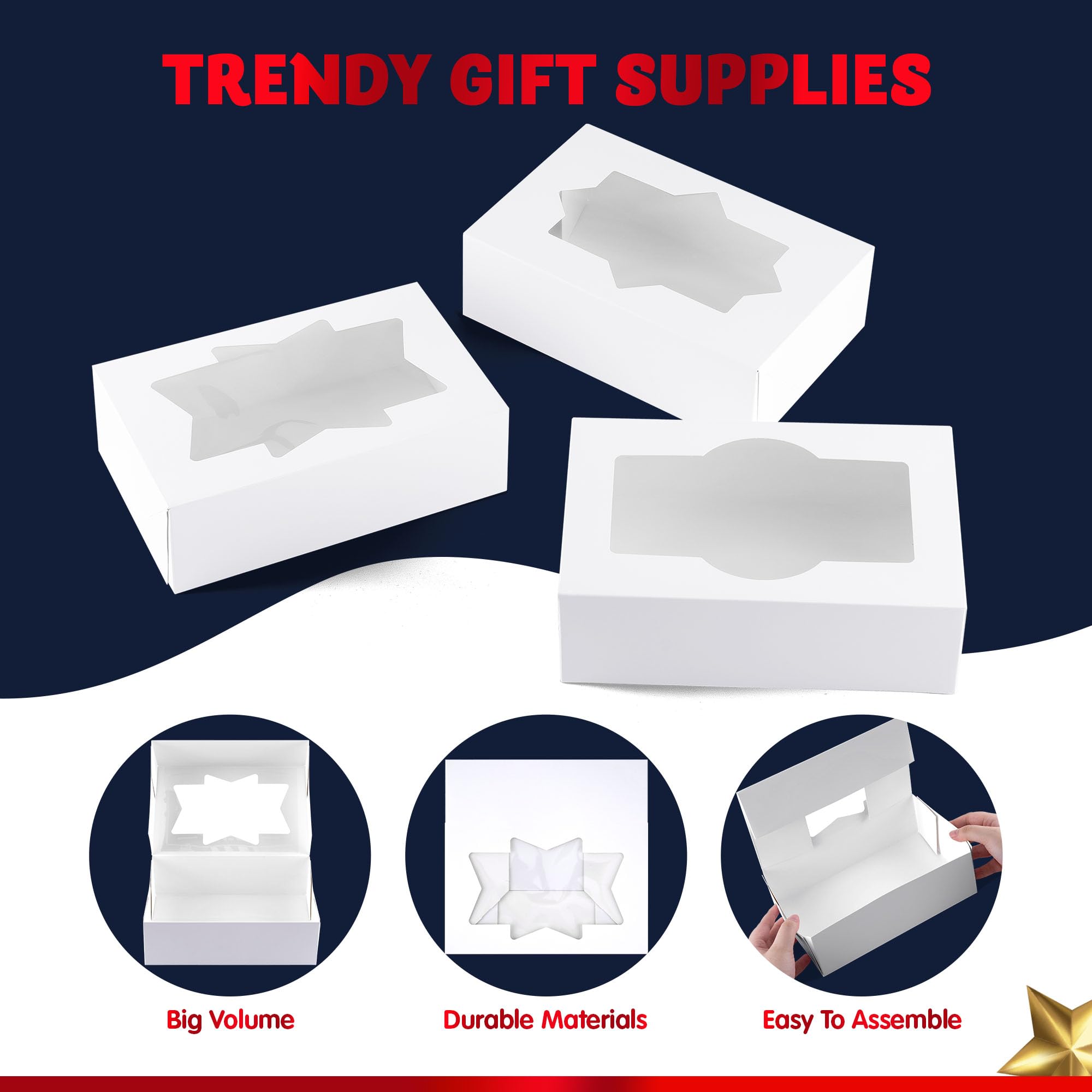 JOYIN 24 PCS Christmas Cookie Boxes for Gift Giving, 8.75’’ x 5.75’’ x 2.75’’ Xmas Holiday White Bakery Treat Boxes Containers with Window for Pastries, Cupcakes, Chocolate, Candy, Brownies, Donuts