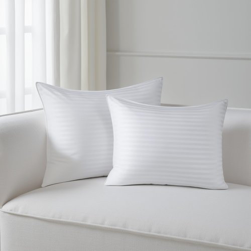 Hearth & Harbor Bed Pillows for Sleeping - Down Alternative Sleep Pillows Queen Size Set of 2-100% Cotton Pillow with Polyester Fiber Filling - Soft and Fluffy Pillow 20 x 28 Inches
