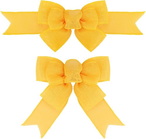 Meseey Yellow Wired Ribbon - 2 Pcs Handmade Burlap Bows for Wreaths & Gift Wrapping