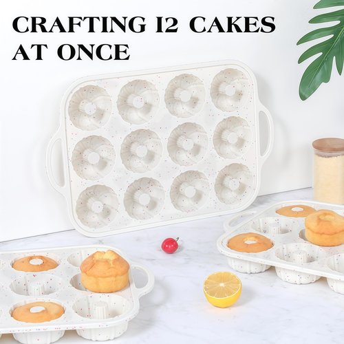 AOTASO 3 Inch Silicone Mini Fluted Tube Cake Pans with Metal Reinforced Frame, 12-Cavity Mini Flan Molds, Non-stick Silicone Baking Mold(1 Pc)