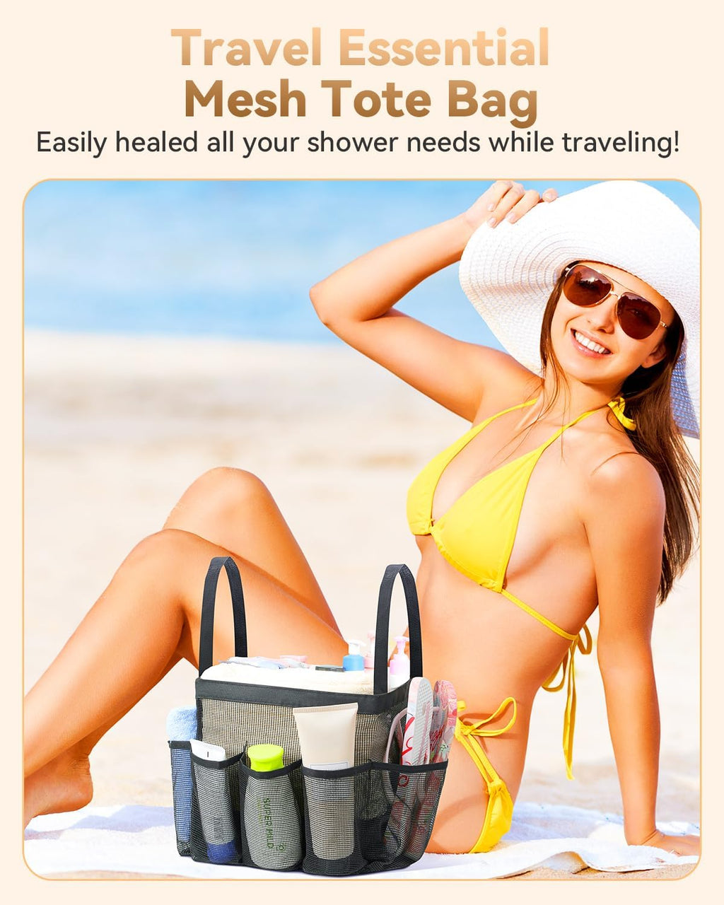 Temede Mesh Shower Caddy Tote - Large Portable Bath Organizer with 8 Storage Pockets | Quick Dry Design for College, Gym, Travel